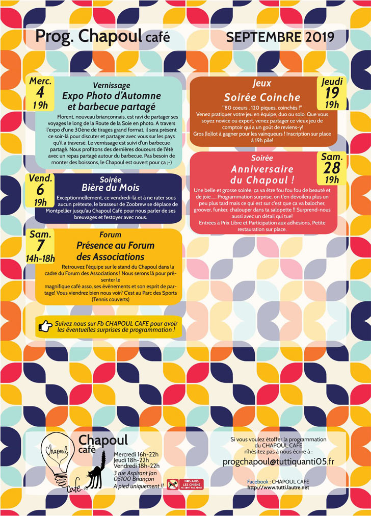 Programme août 2019 du Chapoul Café